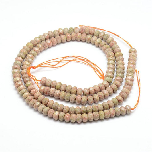 6x8mm Natural Unakite Faceted Rondelle Bead Strand – Approx 14 Inches