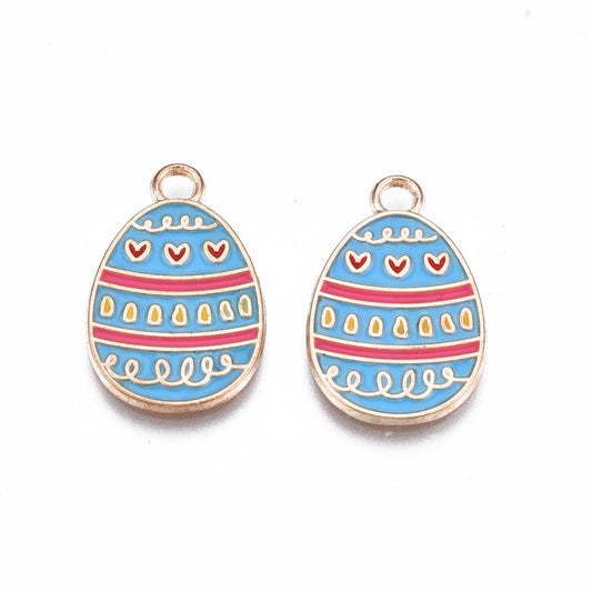 Gold Plated Enamel Easter Egg Charms 22x14mm - Pack of 2 - Cornflower Blue