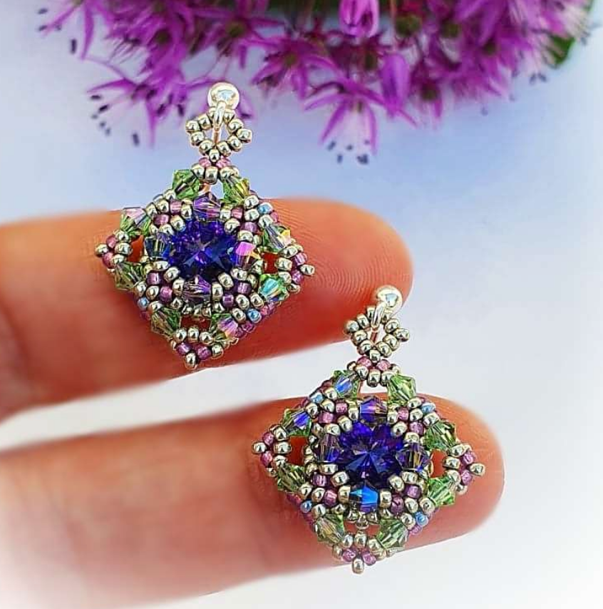 Sparkle Square Earring Pattern by Ruxandra Puscas - Instant Download or Printed Copy image 0