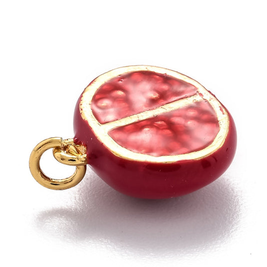 Gold Plated Enamel Pomegranate Charm 13.3×13.3mm