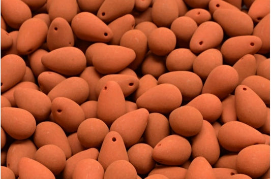 Czech Glass Drop Beads - 6x9mm - Matte Velvet Brick - Pack of 10