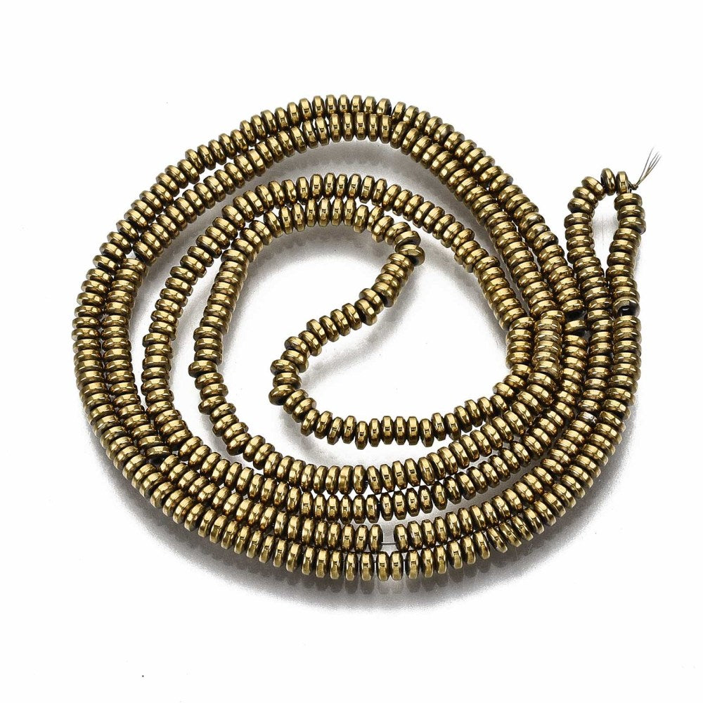 2x1mm Synthetic Hematite Strand - Approx 450 Beads - Gold Plated