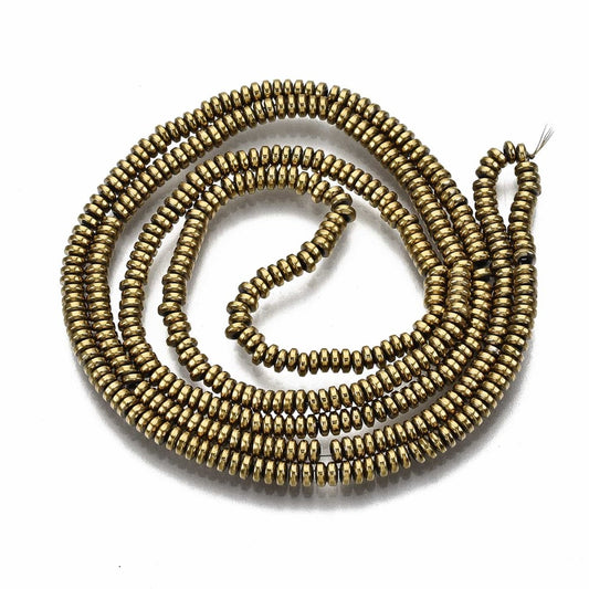 2x1mm Synthetic Hematite Strand - Approx 450 Beads - Gold Plated