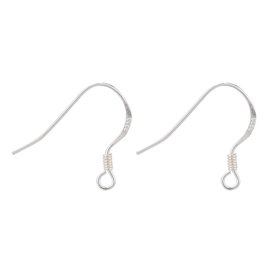 Sterling Silver Earring Hook Flat with Coil – Per Pair