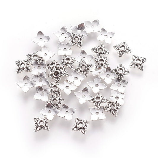 Silver Plated Leaf Bead Cap 6x6mm - Pack of 50