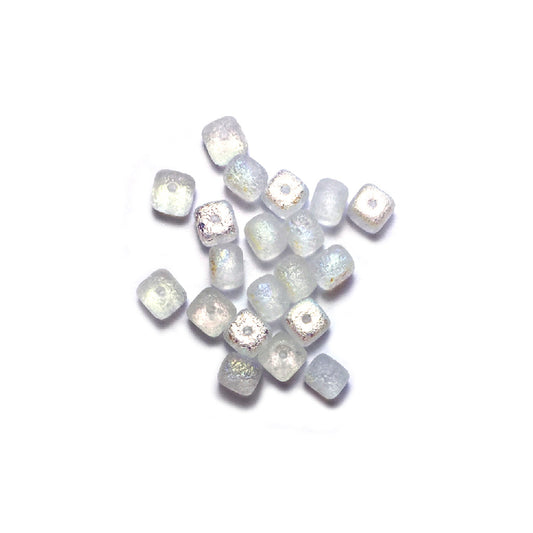 Jablonex Recycled - 5x7mm Cube Beads - Etched Crystal AB - Pack of 20