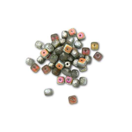 Jablonex Recycled - 5x7mm Cube Beads - Etched Chrome Sliperit - Pack of 20