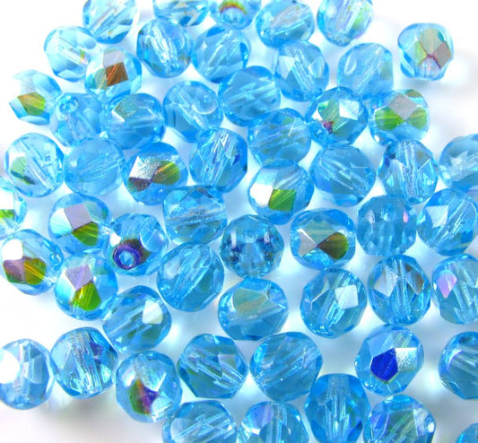 6mm Czech Fire Polish – 60010/28701 – Aquamarine AB x 100