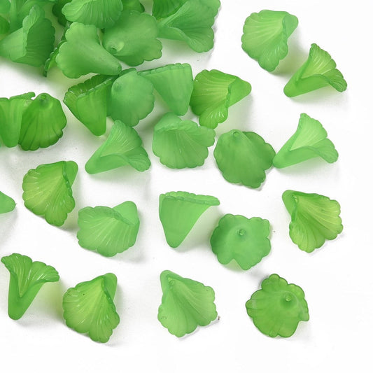 Lucite Trumpet Flower Beads – 18mm – Pack of 10 – Fern Green