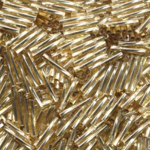 Long 2x12mm Twisted Miyuki Bugle Beads 10g – Silver Lined Gold