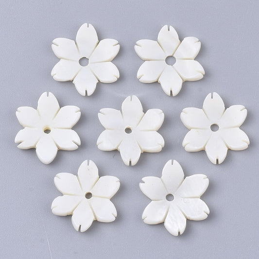 Hand Carved Mother of Pearl Daisy Button 15mm - Priced Per Piece