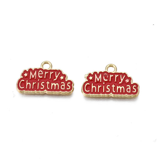 12x20mm Gold Plated Enamel Merry Christmas Charms - Pack of 2