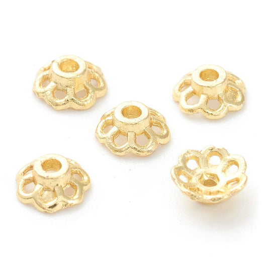 6x2mm 18k Gold Plated Flower Bead Caps - Pack of 20