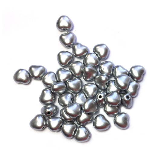 Jablonex Recycled - 6mm Heart Beads - Matte Silver - Pack of 20