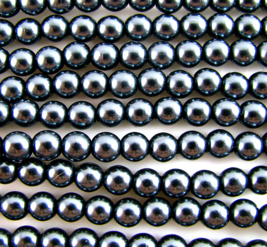 4mm Czech Round Glass Pearl - Bag of 100 – 70040 – Petrol