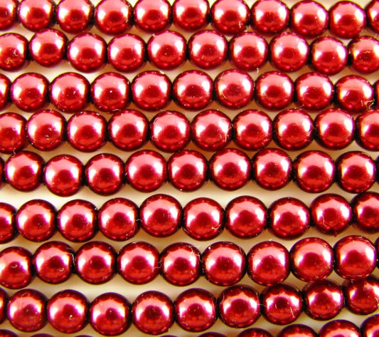6mm Czech Round Glass Pearl - Bag of 50 – 70098 – Cranberry
