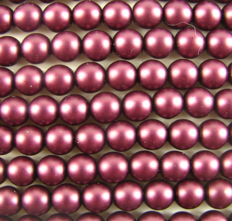 4mm Czech Round Glass Pearl Strand of 55 – 70160 – Frosted Mulberry