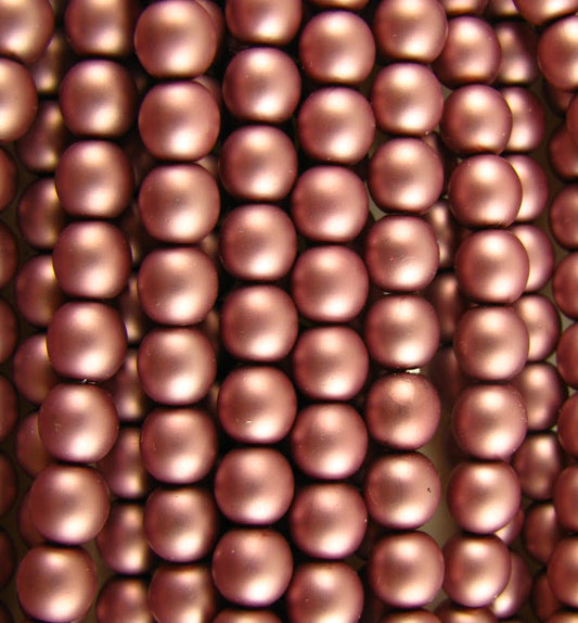 6mm Czech Round Glass Pearl Strand of 36 - 70188 - Frosted Old Rose