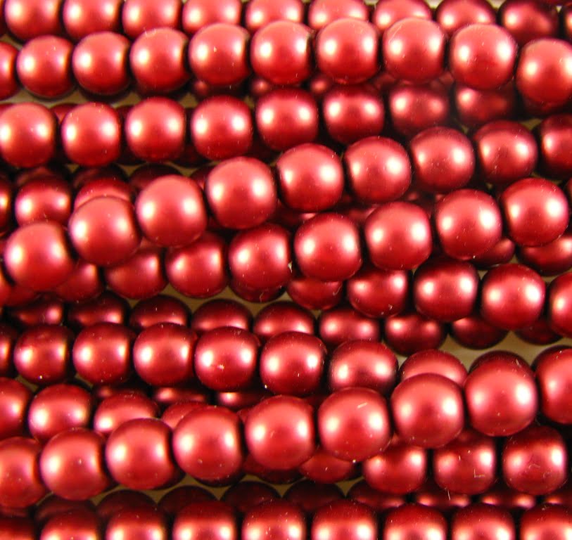 6mm Czech Round Glass Pearl Strand of 36 – 70198 – Frosted Cranberry