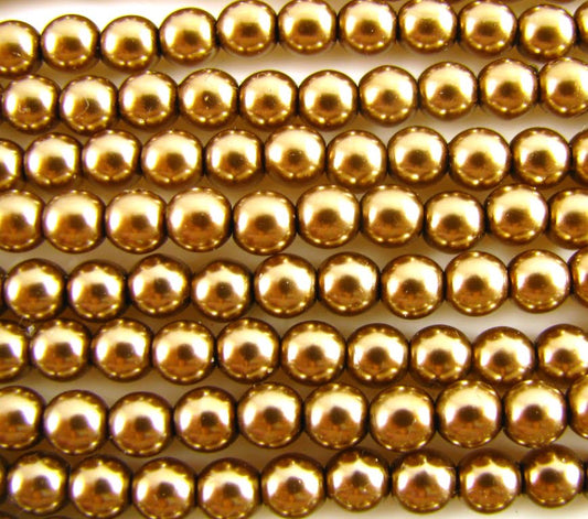4mm Czech Round Glass Pearl Strand of 55 - 70418 - Caramel