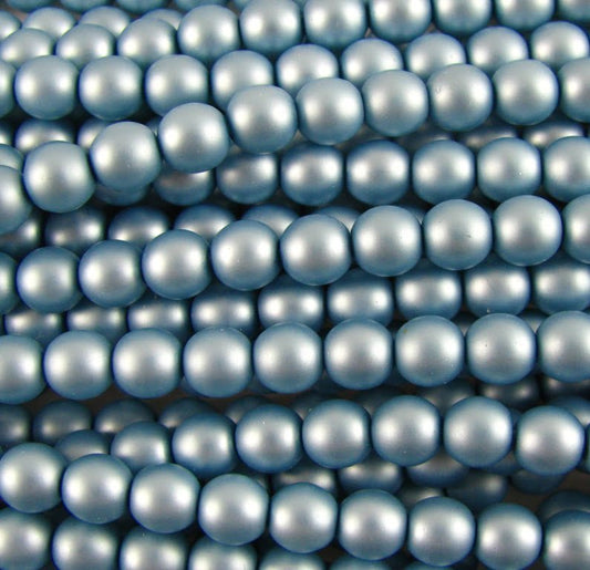 4mm Czech Round Glass Pearl Strand of 55 – 70136 – Frosted Pale Blue
