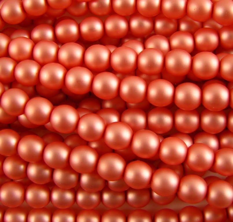 6mm Czech Round Glass Pearl Strand of 36 - 70588 - Frosted Coral
