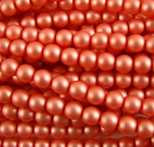 6mm Czech Round Glass Pearl Strand of 36 - 70588 - Frosted Coral
