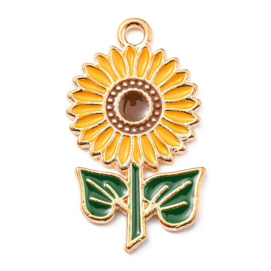 Gold Plated Enamel Sunflower Charm - 27x16mm