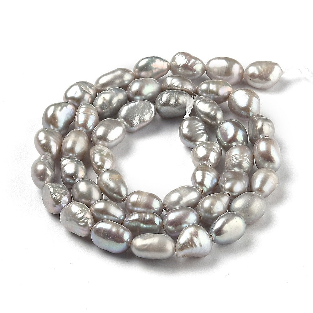 6-8mm Silver Grey Nugget Pearl Strand - Approx 45 Pearls