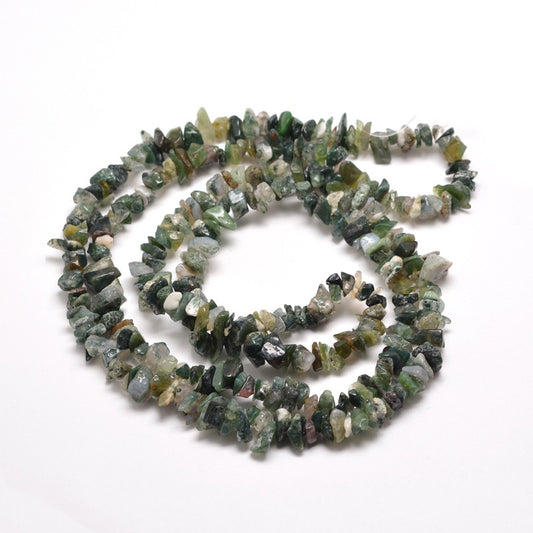 5x8mm Natural Moss Agate Gemstone Chip Strand - 39cm Strand