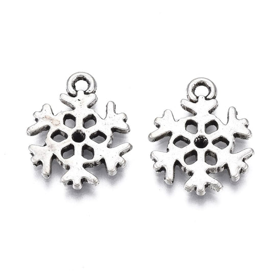 Silver Plated Small Snowflake Charm 13mm - Pack of 10