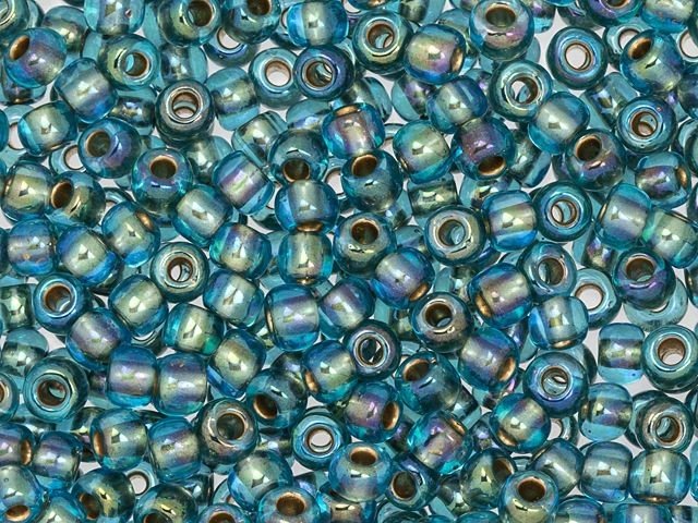 11/0 Toho Seed Beads - 10g Bag – Gold Lined Rainbow Aqua