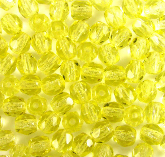 4mm Czech Fire-Polish – 80120 – Jonquil Yellow x 100