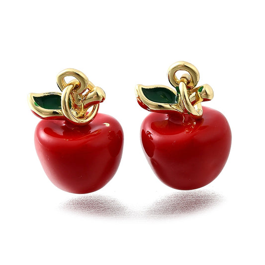 Gold Plated Enamel Apple Charm - Double Sided - 15x10mm - Pack of 2