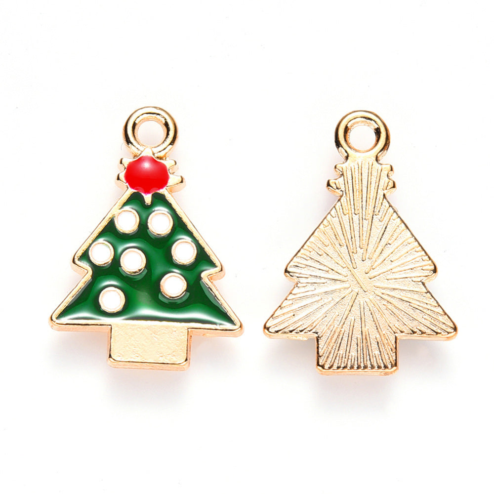 Gold Plated Enamel Geometric Christmas Tree Charm - 20x14.5mm - Pack of 2