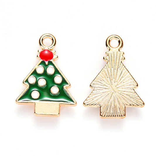 Gold Plated Enamel Geometric Christmas Tree Charm - 20x14.5mm - Pack of 2
