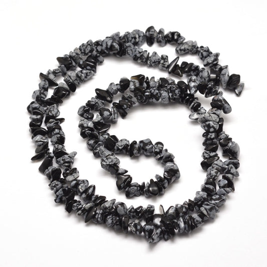 5x8mm Natural Snowflake Obsidian Gemstone Chip Strand - 39cm Strand