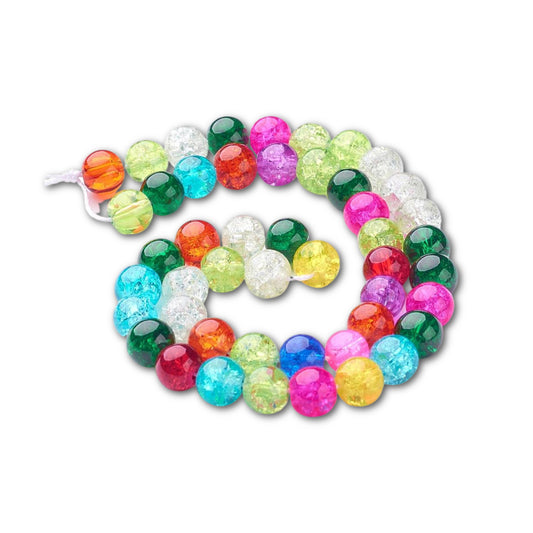 8mm Multi Coloured Crackle Glass Bead Strand - Approx 45 beads