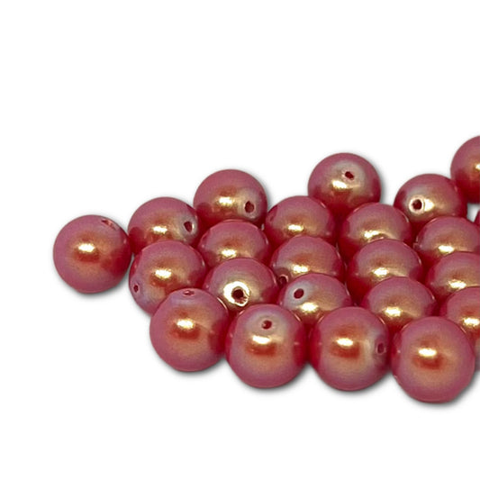 8mm Czech Round Glass Pearl Pack of 25 – 30005 – Iridescent Cranberry