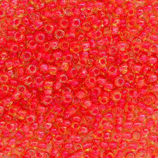 11/0 Toho Seed Beads - 10g Bag – Luminous – Light Topaz/Neon Pink Lined - Colour 979