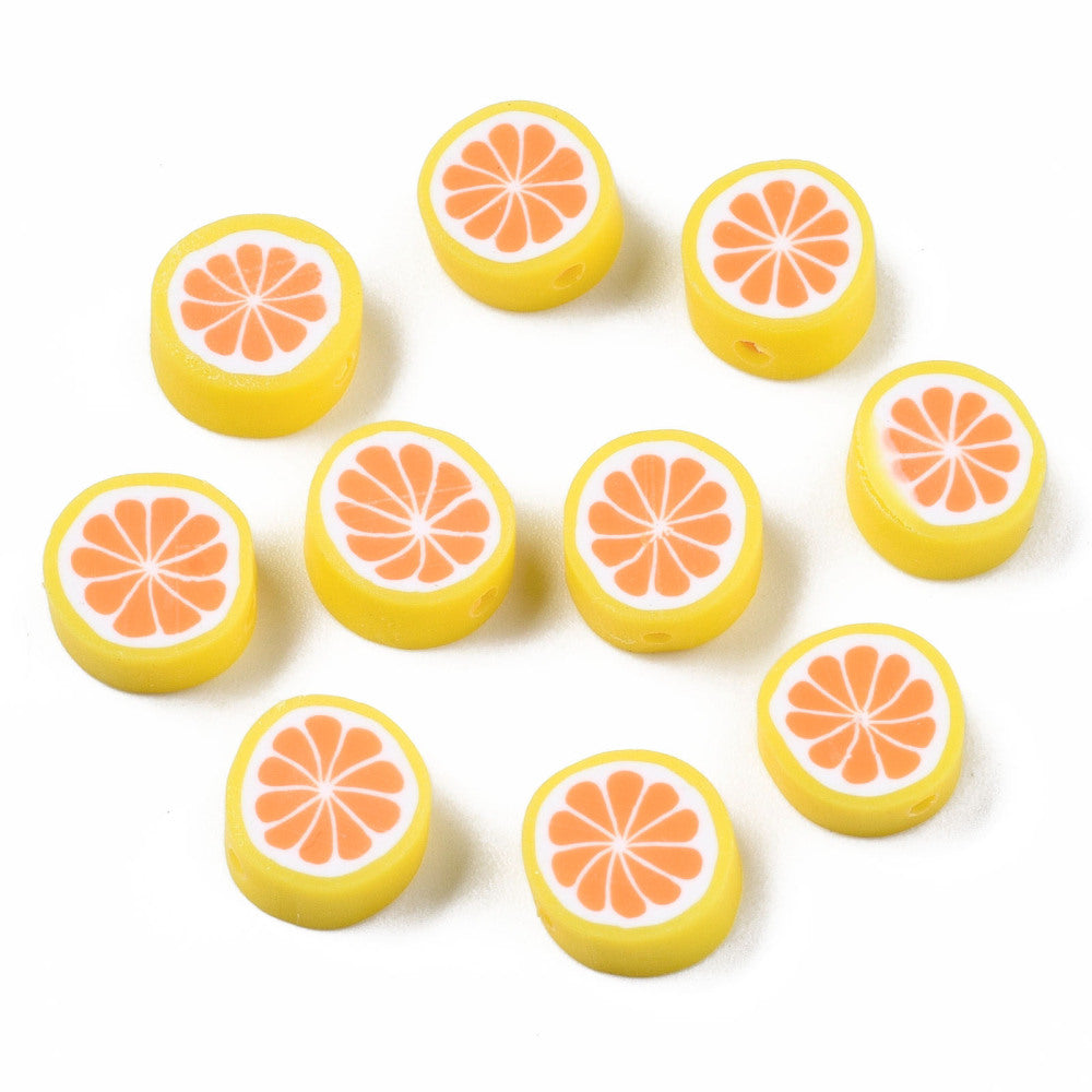 Polymer Clay Grapefruit Beads - Pack of 10