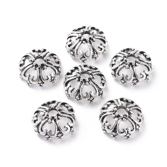 Antique Silver 12x6mm Heart Bead Cap – Bag of 5
