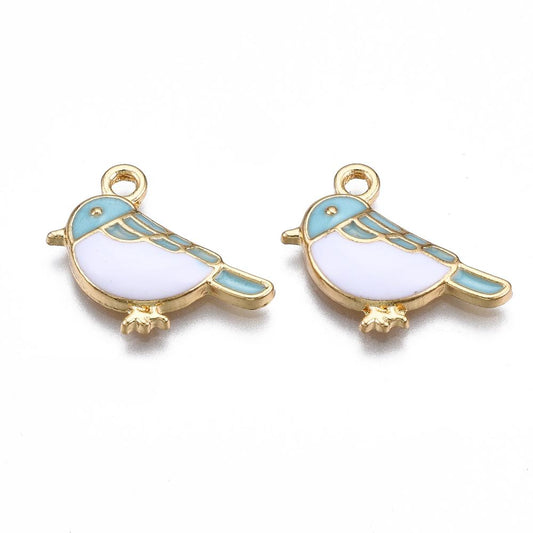 Gold Plated Enamel Blue Bird Charms 15.5x19mm - Pack of 2