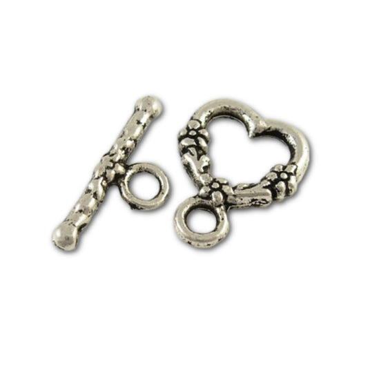 Silver Plated Antiqued Heart Toggle 18.5x14mm