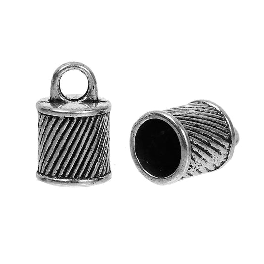 Antique Silver Lined Cord Ends 16x10mm – per pair