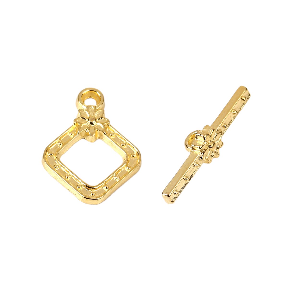 Bright Gold Square Toggle with Flower  – 21x16mm
