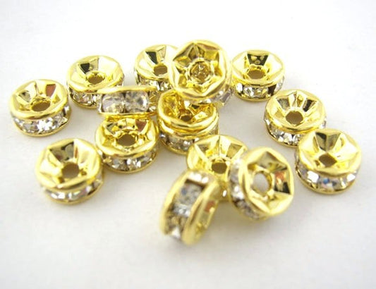 6mm Gold Plated Crystal Rondelle – Pack of 6