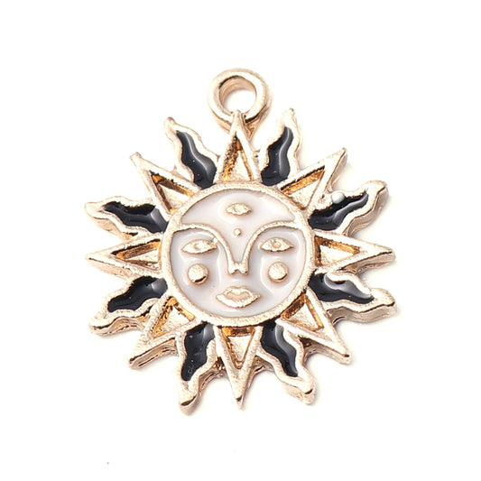 Gold Plated Enamel Sun Charm 17x14mm – Pack of 2