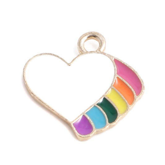 Gold Plated Enamel Heart and Rainbow Charm 18x18mm – Pack of 2