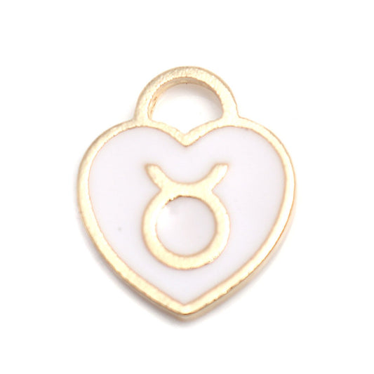 Gold Plated Enamel Zodiac Charm - 14x12mm - Taurus